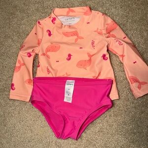 Carter's Coral and Fuchsia Swim Rashguard Set